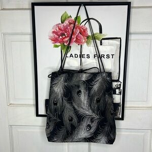 Vintage Vivienne Tam Black & Silver Feather Print Bag